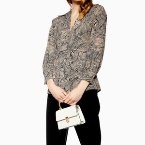 NWT, Topshop Zebra Plunge Neck Blouse in Black Multi